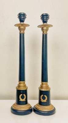 Regency Empire Style Black and Gold Table Lamps, 1970s, Set of 2-WZZ-1766038