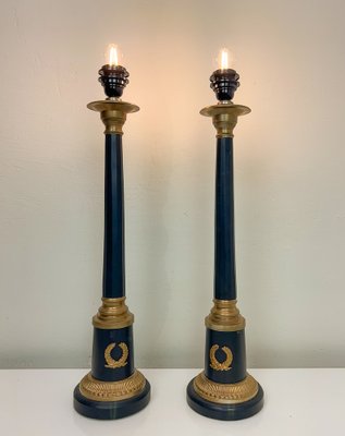 Regency Empire Style Black and Gold Table Lamps, 1970s, Set of 2-WZZ-1766038