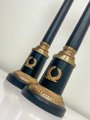 Regency Empire Style Black and Gold Table Lamps, 1970s, Set of 2-WZZ-1766038