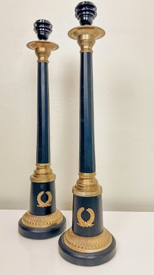 Regency Empire Style Black and Gold Table Lamps, 1970s, Set of 2-WZZ-1766038