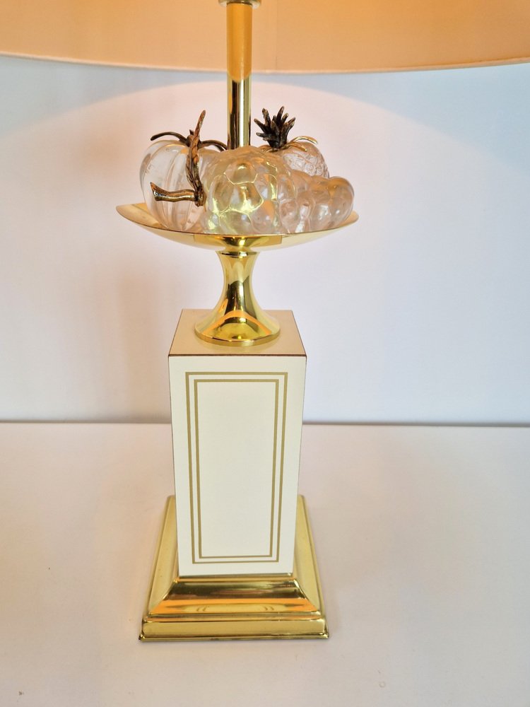 Regency Fruit Bowl Table Lamps in Brass and Crystal from Maison Le Dauphin, 1970s, Set of 2