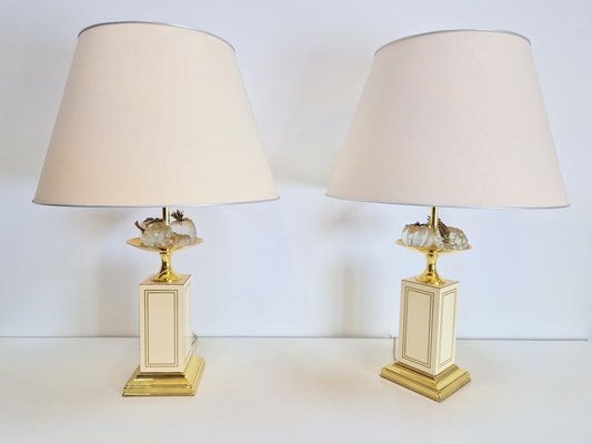 Regency Fruit Bowl Table Lamps in Brass and Crystal from Maison Le Dauphin, 1970s, Set of 2-AXJ-1702236