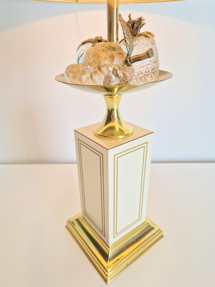 Regency Fruit Bowl Table Lamps in Brass and Crystal from Maison Le Dauphin, 1970s, Set of 2