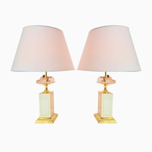 Regency Fruit Bowl Table Lamps in Brass and Crystal from Maison Le Dauphin, 1970s, Set of 2-AXJ-1702236