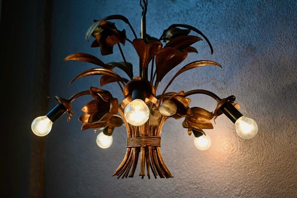 Regency Gold Color Chandelier in Metal, 1960s-AIU-1700624