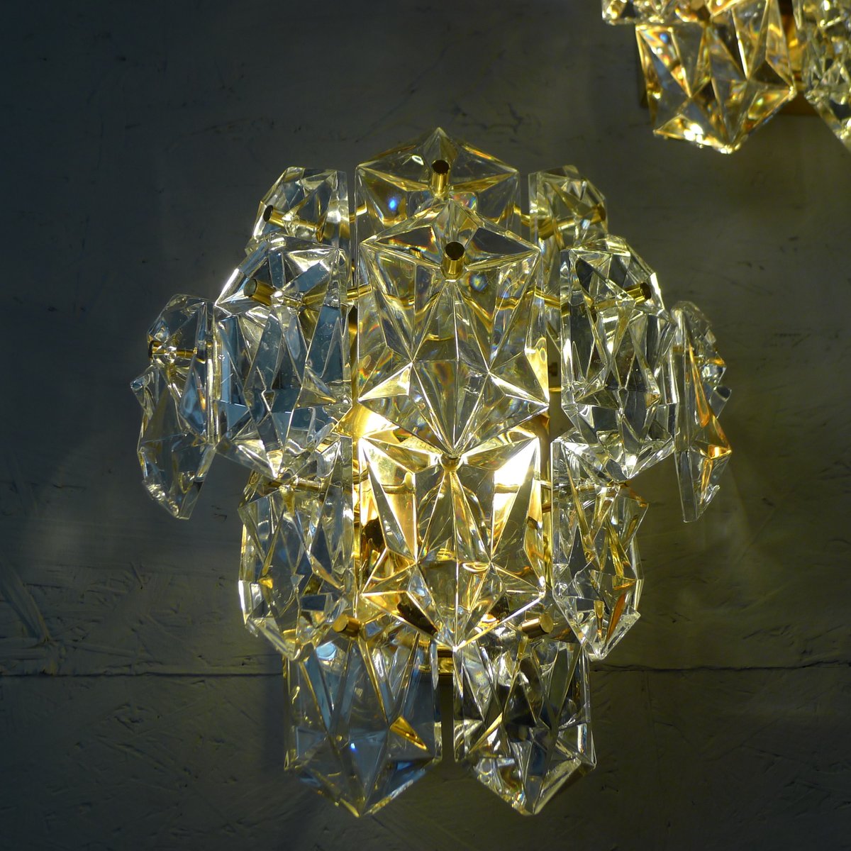 Regency Gold-Plated Wall Lights with Faceted Crystal Glass Prisms from Kinkeldey, Set of 2