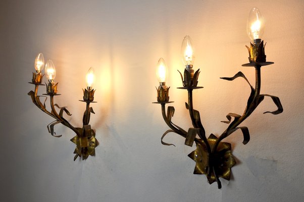 Regency Italian Floral Sconces in Metallic, 1950s, Set of 2-EJE-1327973