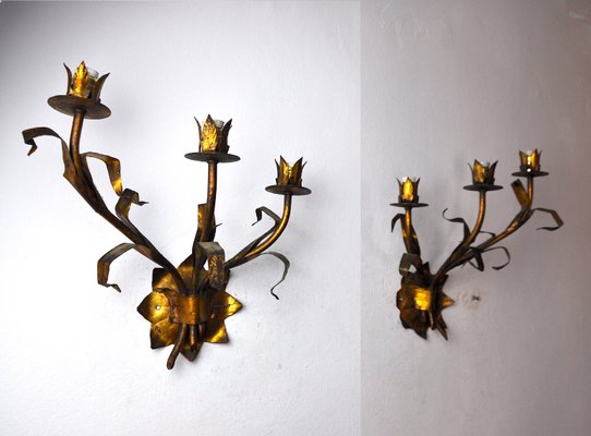 Regency Italian Floral Sconces in Metallic, 1950s, Set of 2-EJE-1327973