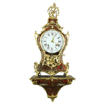 Regency or Louis XV Boulle Cartel Clock on Console by Gribelin, Paris, Early 18th Century, Set of 2-KMT-1191633