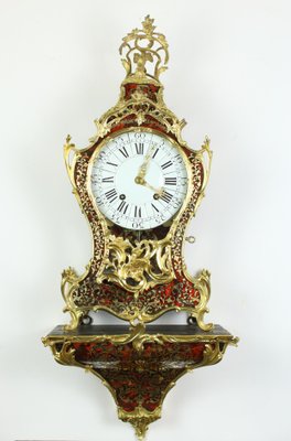 Regency or Louis XV Boulle Cartel Clock on Console by Gribelin, Paris, Early 18th Century, Set of 2-KMT-1191633