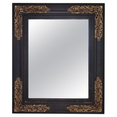 Regency Rectangular Handcrafted Black Gold Foil Wood Mirror, Spain, 1970s-UZ-968379