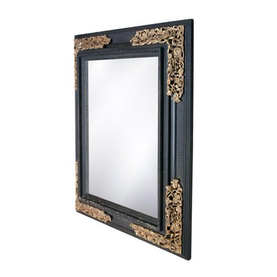 Regency Rectangular Handcrafted Black Gold Foil Wood Mirror, Spain, 1970s-UZ-968379