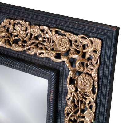 Regency Rectangular Handcrafted Black Gold Foil Wood Mirror, Spain, 1970s-UZ-968379