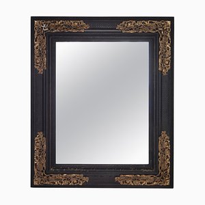 Regency Rectangular Handcrafted Black Gold Foil Wood Mirror, Spain, 1970s-UZ-968379