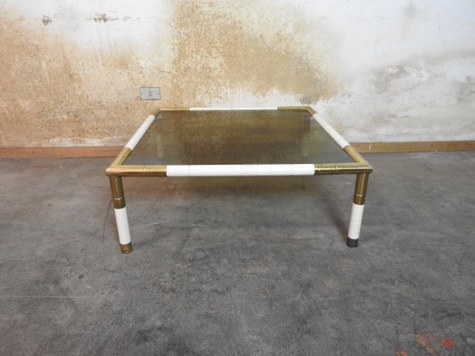 Regency Style Brass and Smoked Glass Coffee Table from Banci, 1970s-ZLY-646924