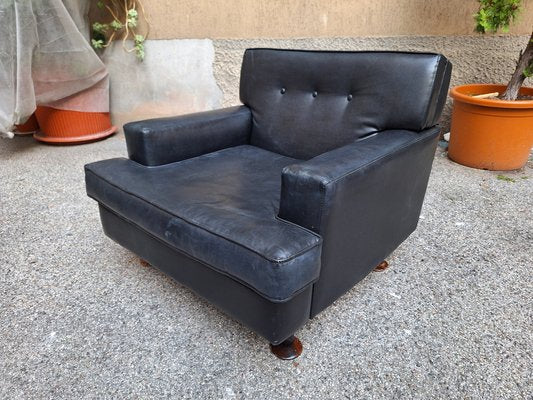 Regent Armchair in Black Leather by Marco Zanuso for Arflex, 1950s-OHK-1822809