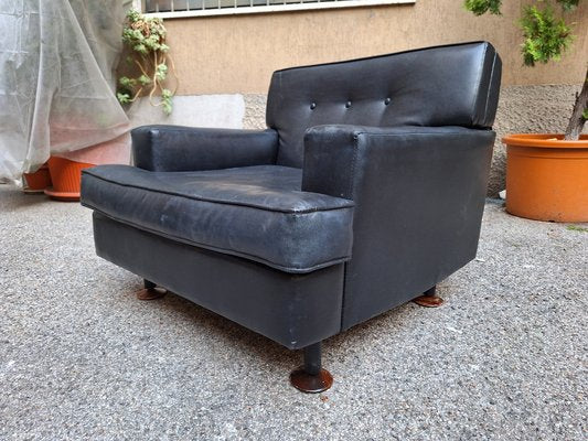 Regent Armchair in Black Leather by Marco Zanuso for Arflex, 1950s-OHK-1822809