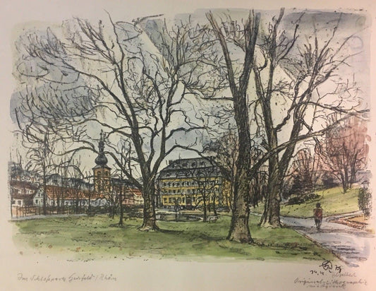 Reinhold Gelbert, 1912, Castle Park, Lithograph with Watercolor