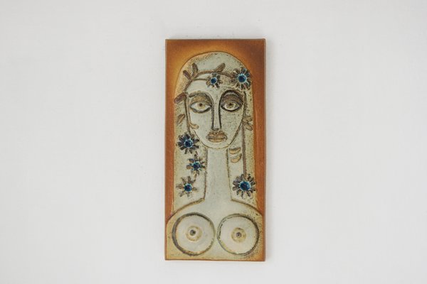 Relief Woman Plate in Ceramic by Josef Simon for Søholm Stentøj, 1960s-UMB-2020690