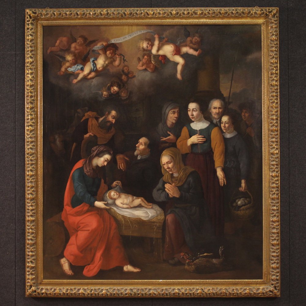 Religious Artist, Adoration of the Shepherds, 1630, Oil on Canvas, Framed