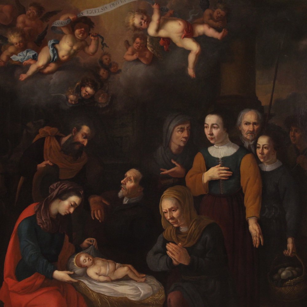 Religious Artist, Adoration of the Shepherds, 1630, Oil on Canvas, Framed