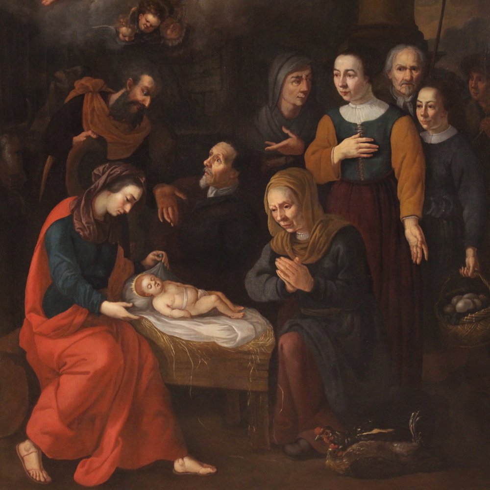 Religious Artist, Adoration of the Shepherds, 1630, Oil on Canvas, Framed