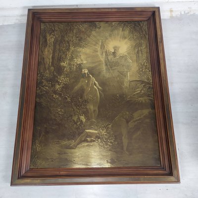 Religious Scene Print in Brass Frame, 1920s-EAD-1719414