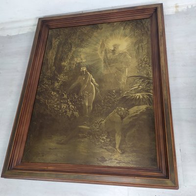 Religious Scene Print in Brass Frame, 1920s-EAD-1719414