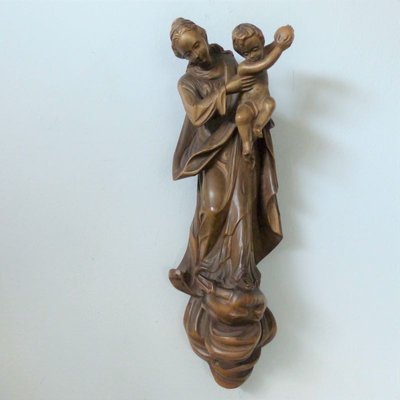 Religious Wall Carving of Mary with Child-WK-1009544