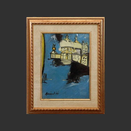 Remo Brindisi, Venice, Oil on Canvas, 1980s, Framed