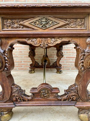 Renaissance Carved Walnut Desk with Three Drawers and Bronze Mounts, 1860s-NOU-1065523