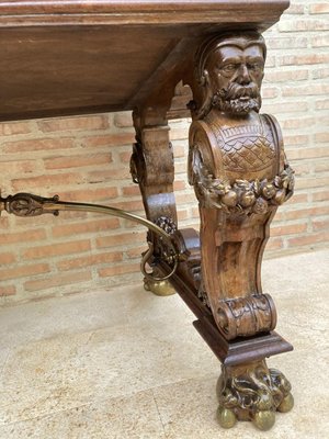 Renaissance Carved Walnut Desk with Three Drawers and Bronze Mounts, 1860s-NOU-1065523