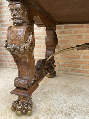 Renaissance Carved Walnut Desk with Three Drawers and Bronze Mounts, 1860s-NOU-1065523