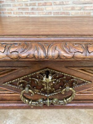 Renaissance Carved Walnut Desk with Three Drawers and Bronze Mounts, 1860s-NOU-1065523