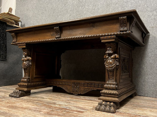 Renaissance Caryatid Desk Table in Walnut, 1880s