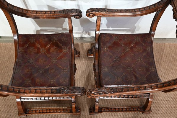 Renaissance Dagobert Curule Armchairs, Late 19th Century, Set of 2-RVK-1440569