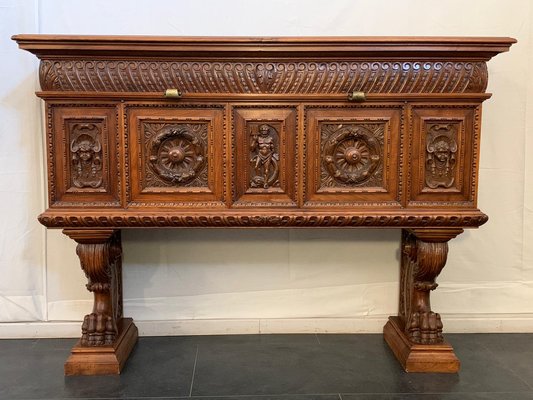 Renaissance Florentine Sculpted Wood Credenza, 1890s-IJR-1395703