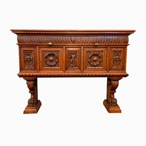 Renaissance Florentine Sculpted Wood Credenza, 1890s-IJR-1395703