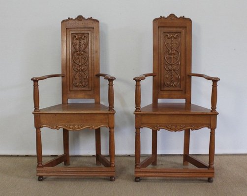 Renaissance Style Caquetoires Armchairs in Blond Oak, Late 19th Century, Set of 2-RVK-1003540