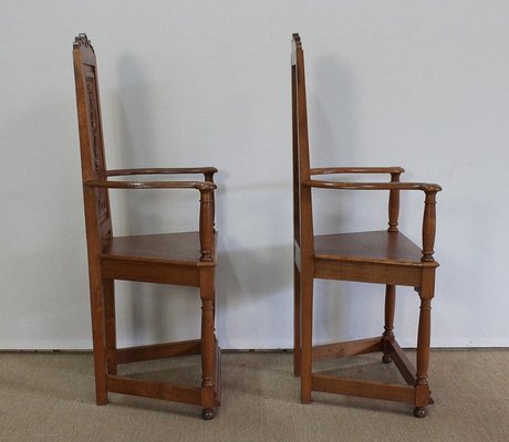 Renaissance Style Caquetoires Armchairs in Blond Oak, Late 19th Century, Set of 2-RVK-1003540