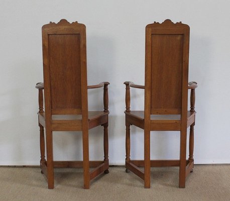 Renaissance Style Caquetoires Armchairs in Blond Oak, Late 19th Century, Set of 2-RVK-1003540