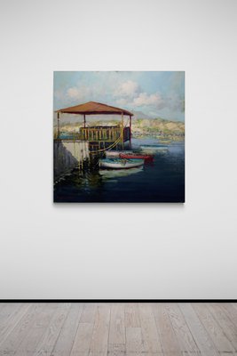 Renato Criscuolo, Barche a Sorrento, Oil on Canvas-VHF-1049420