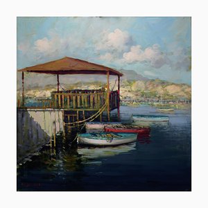 Renato Criscuolo, Barche a Sorrento, Oil on Canvas-VHF-1049420