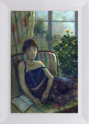 Renato Criscuolo, Girl Near the Window, Oil on Canvas, Framed-VHF-1254600