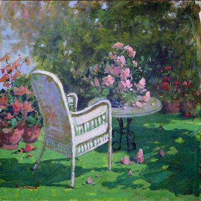 Renato Criscuolo, In giardino, 1990s, Original Oil on Canvas, Framed-VHF-1751749