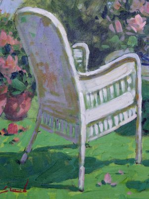 Renato Criscuolo, In giardino, 1990s, Original Oil on Canvas, Framed-VHF-1751749