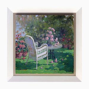 Renato Criscuolo, In giardino, 1990s, Original Oil on Canvas, Framed-VHF-1751749