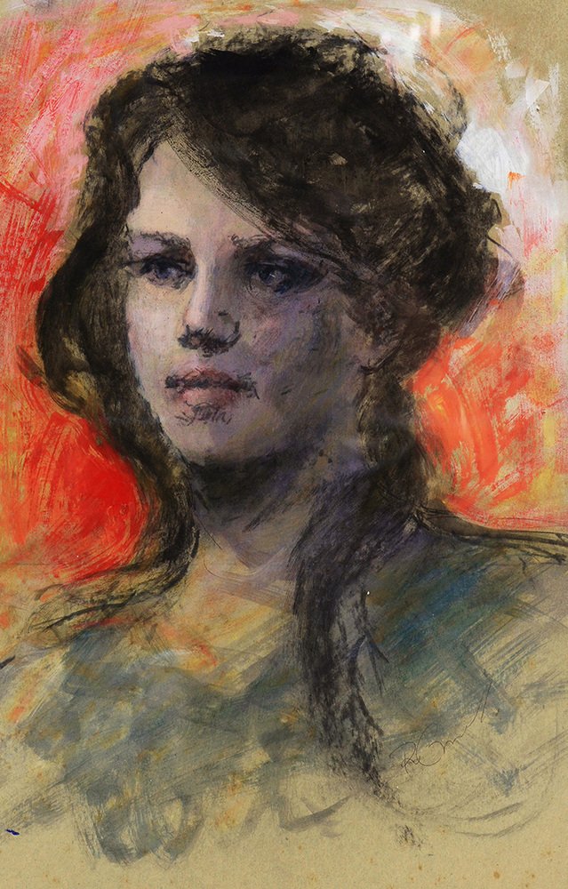 Renato Criscuolo, Mediterranean Female Portrait, Mixed Media on Cardboard