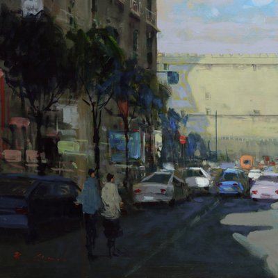 Renato Criscuolo, Towards Piazza Municipio (Naples), Oil on Canvas, Framed, 2000s, Italy-VHF-1269366