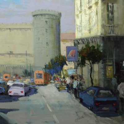 Renato Criscuolo, Towards Piazza Municipio (Naples), Oil on Canvas, Framed, 2000s, Italy-VHF-1269366